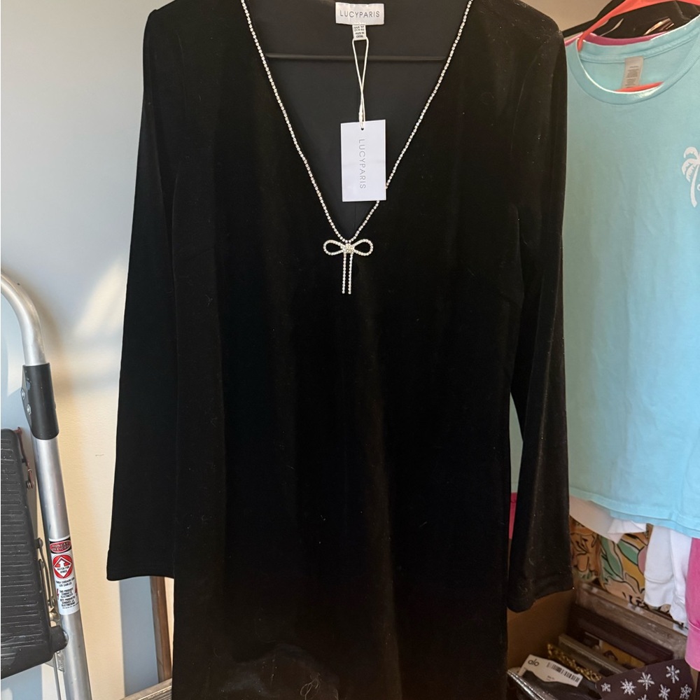 Lucy Paris Black Dress with Pearl Bow Detail